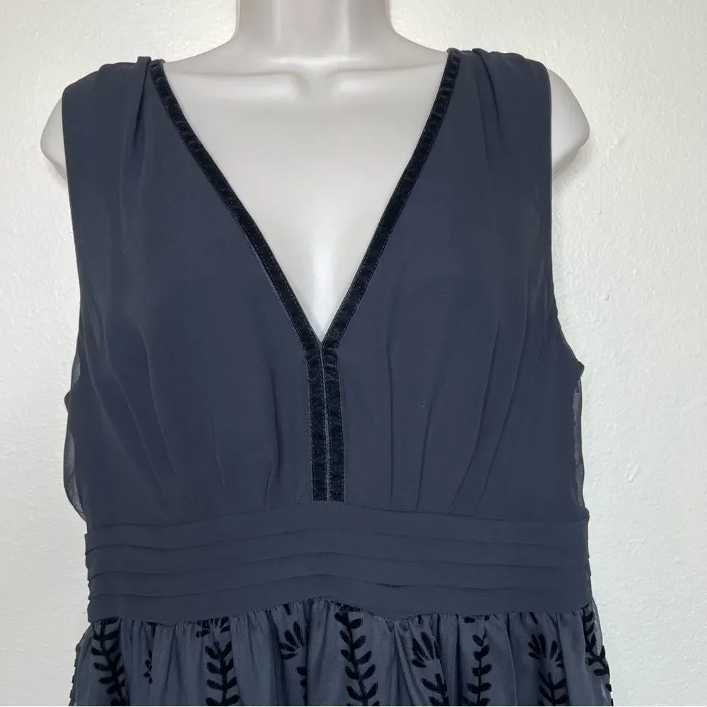 H&M Conscious Collection Deep V Black Burnout Velvet A Line Cocktail Dress 14